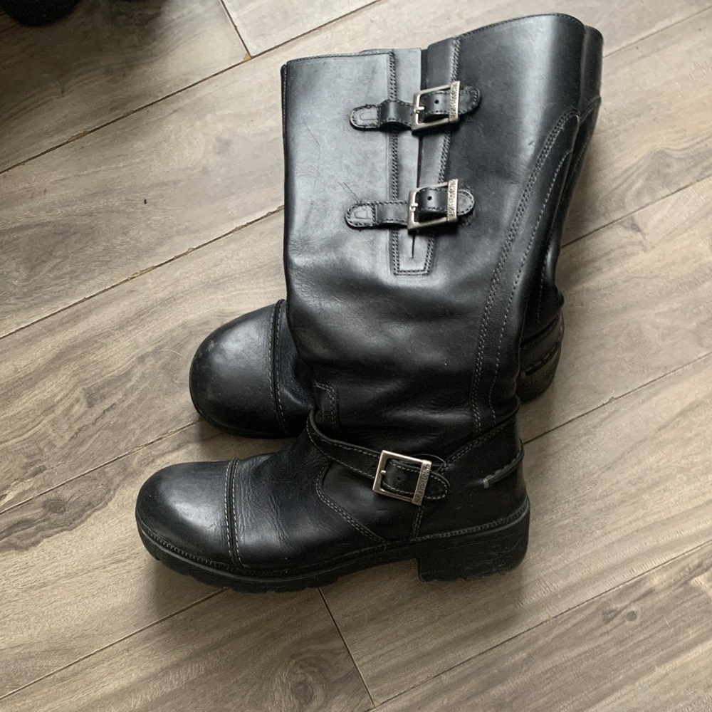 Harley-Davidson Black Leather Buckle Combat Boots
